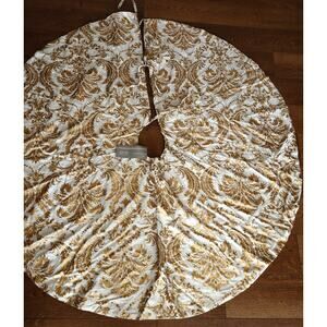 Dillards Handcrafted Gold Beaded Round Christmas Tree Skirt 54" NWT